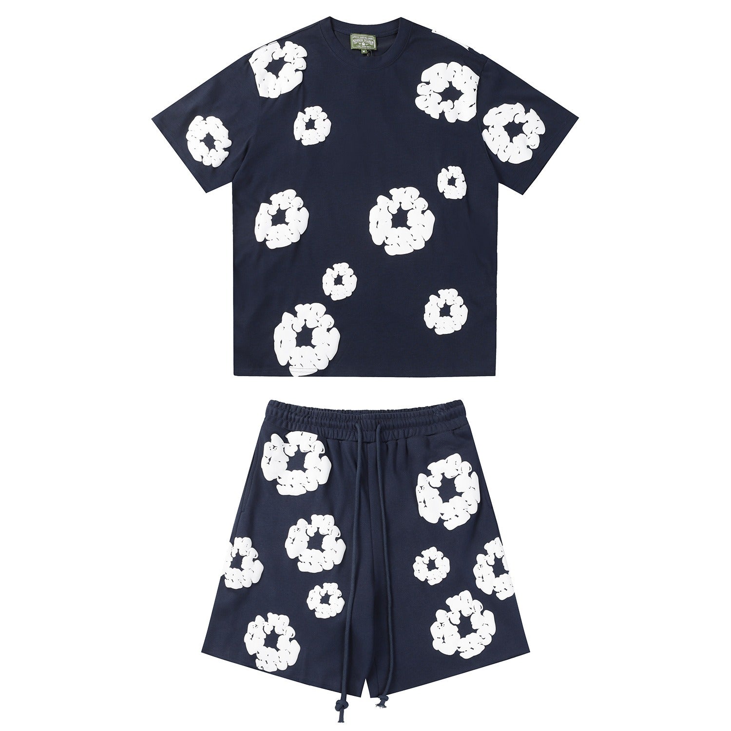 Denim Tears Outfit:T-shirt/Shorts (Separate Purchase Options) Puff Print Short Sleeve T-shirt Loose Couple Shorts Suit